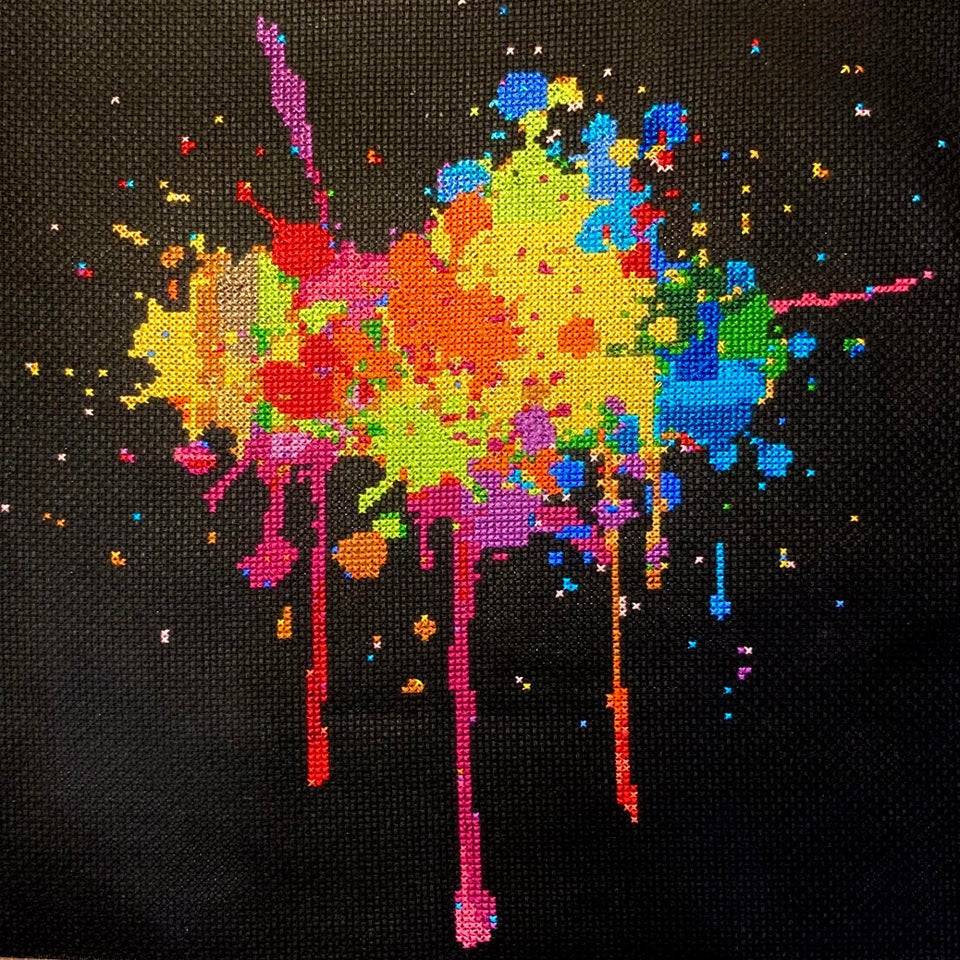 first cross stitch project that looks like dripping paint from art attack