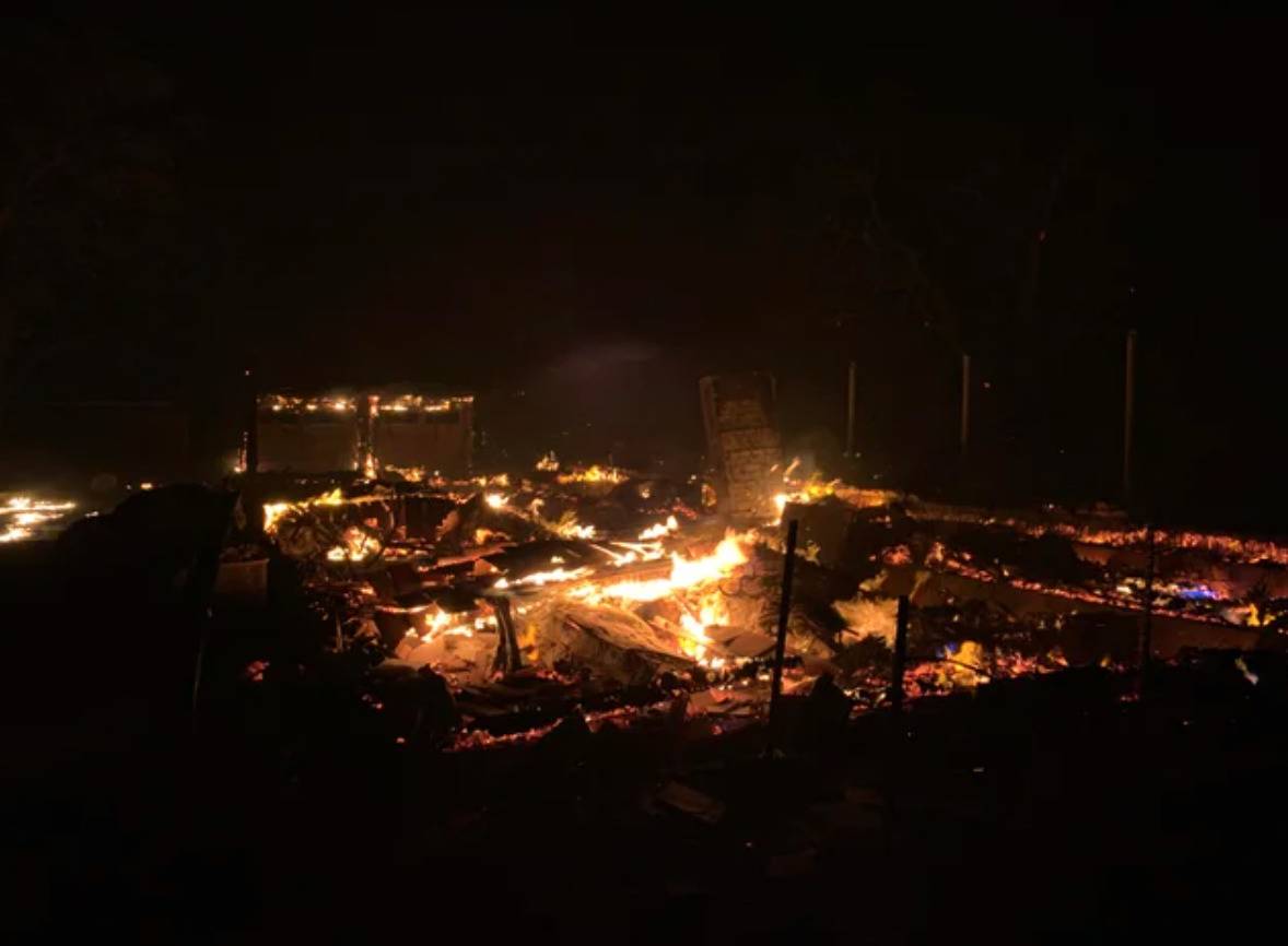 fire has burned down an unidentifiable building