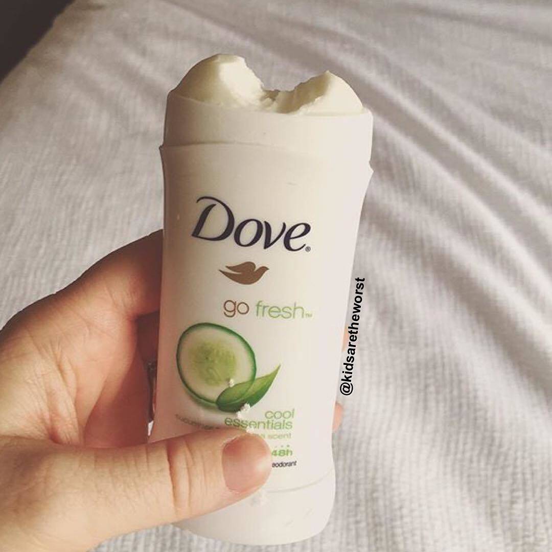 a bite out of a Go Fresh deodorant 