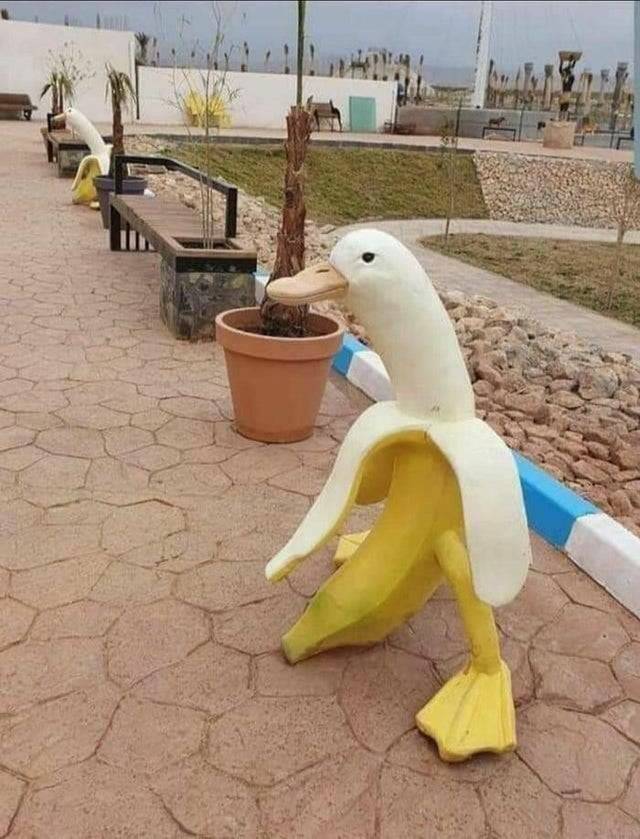 banana statue that has goose feet and head