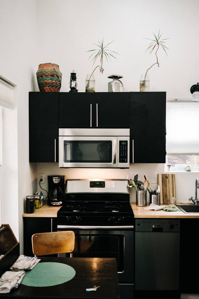 microwave with black film