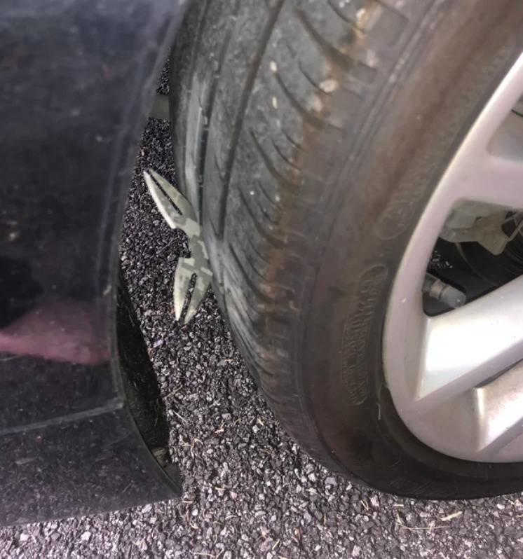 ninja star stuck inside tire of car