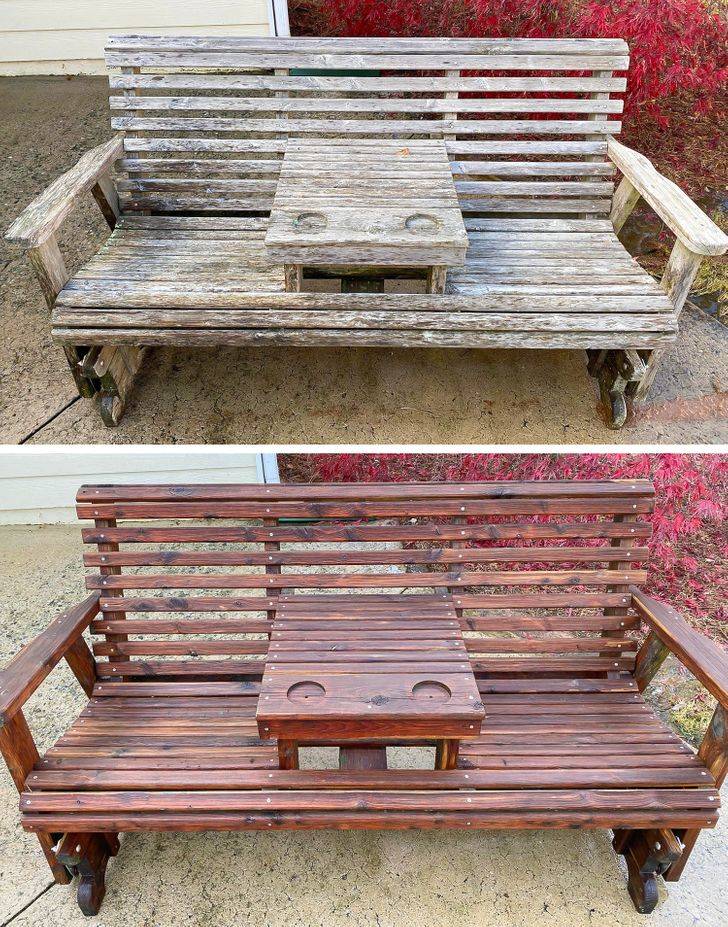 powerwashing bench before and after transformation