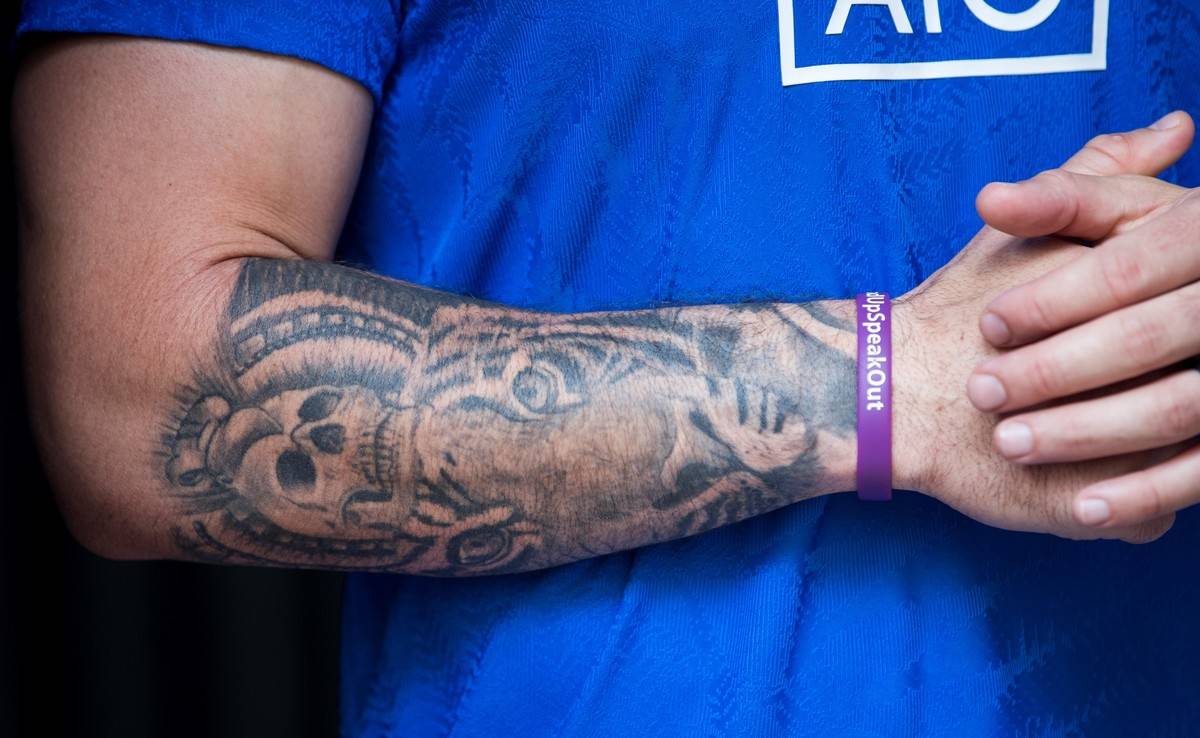 This picture shows a tattoo of New Zealand's TJ Perenara during a visit at Nihonbashi district of Tokyo on September 20, 2019, ahead of the Japan 2019 Rugby World Cup.