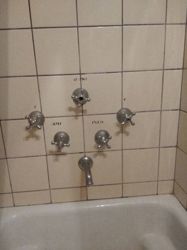six shower knobs
