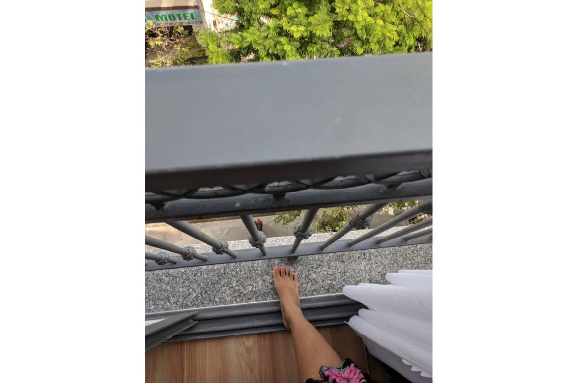 balcony step is not even one foot wide for this hotel room