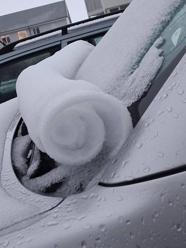 snow rolled on windshield