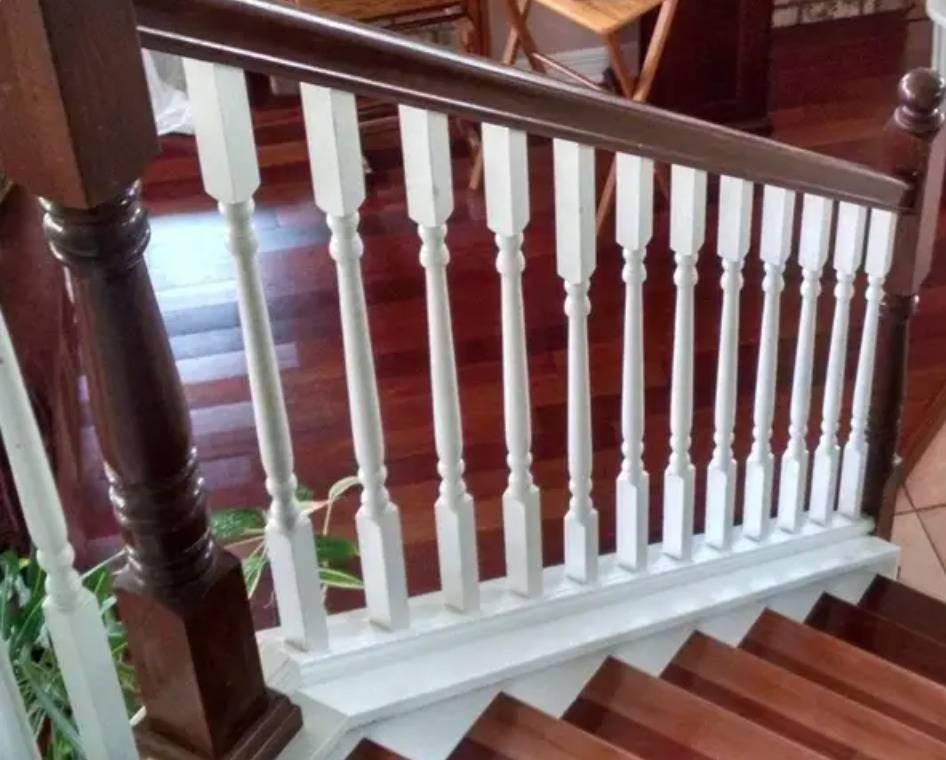 one of the posts on a staircase was put in upside