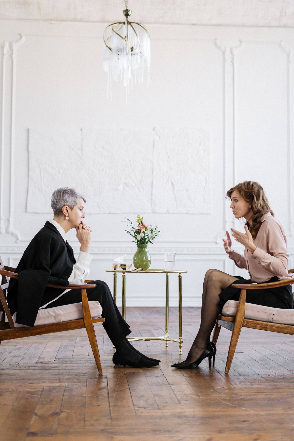 woman talking to therapist during session
