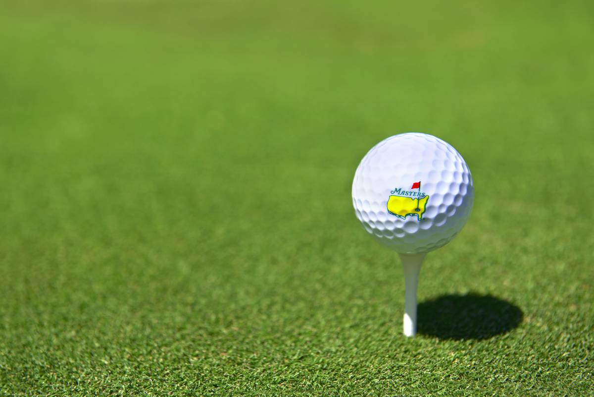 US Masters Golf Ball on Tee with dimples