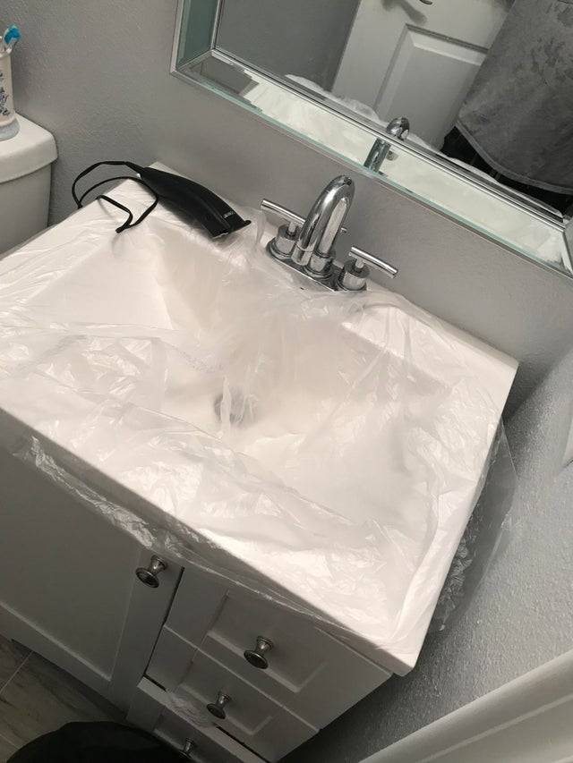 plastic cover over sink