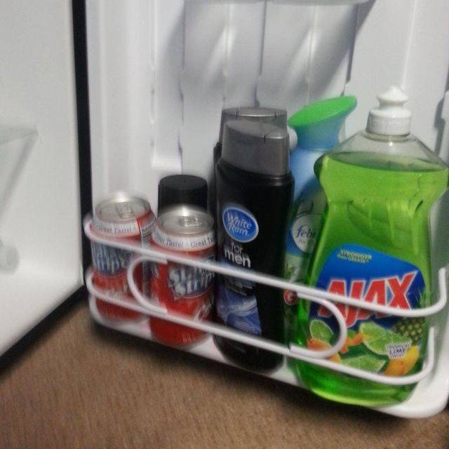 Dish soap and body wash in fridge