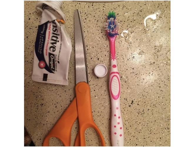 cutting toothpaste tube