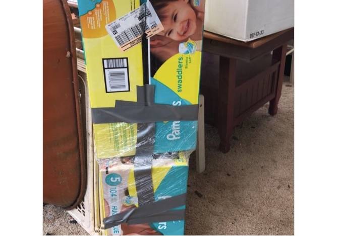 two diaper boxes taped together