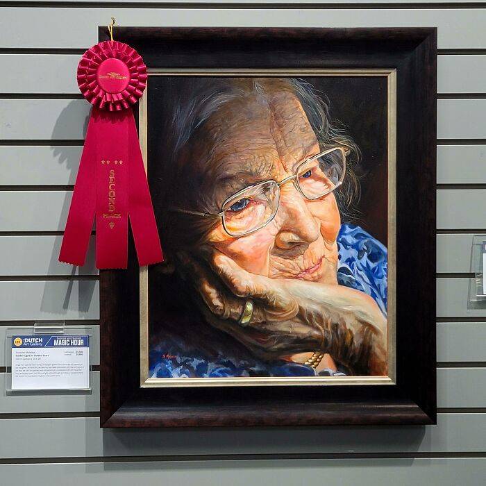 award winning realistic painting of grandmother