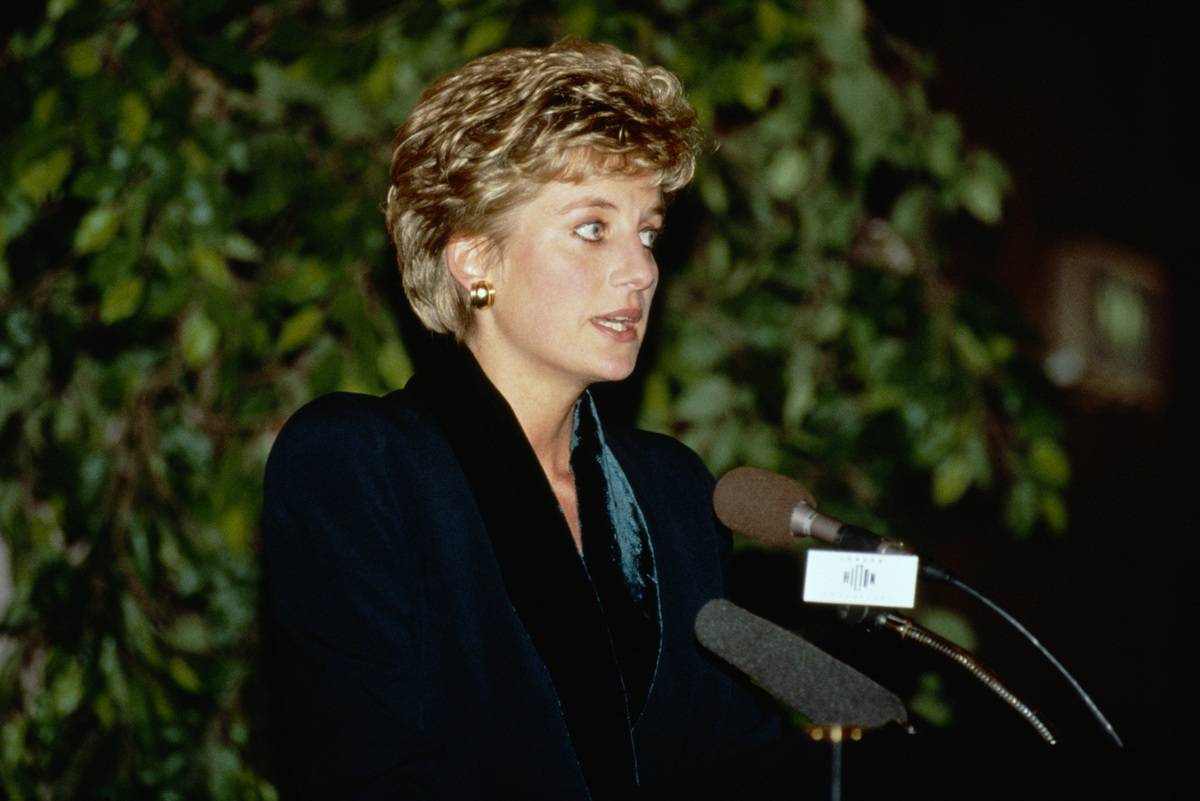 Princess Diana makes a speech announcing her resignation from public duties, 1993.
