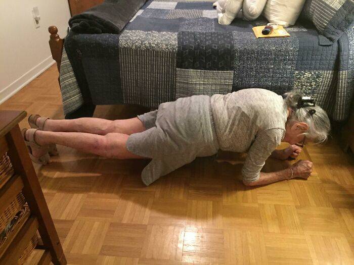 older woman doing plank