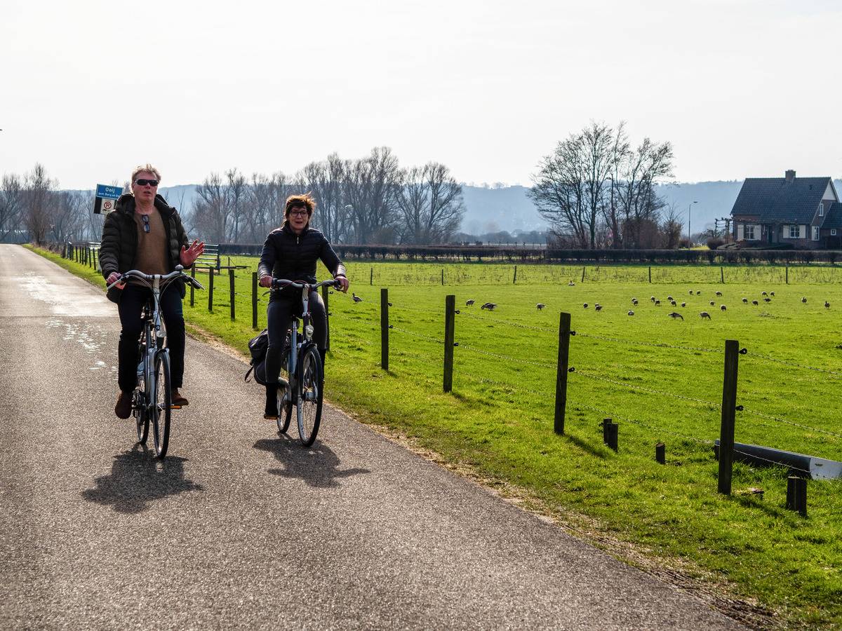 A couple biking while enjoying the sunshine 