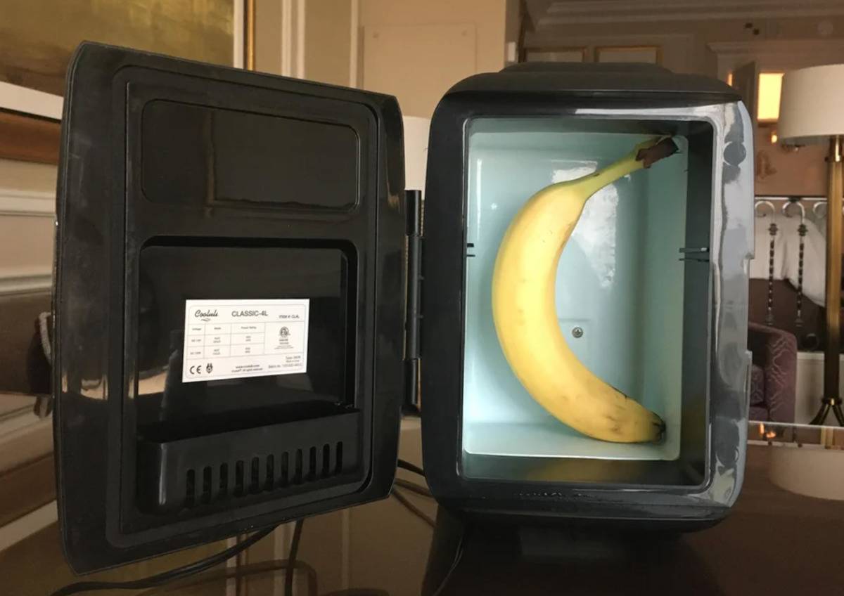 banana takes up entirety of mini fridge