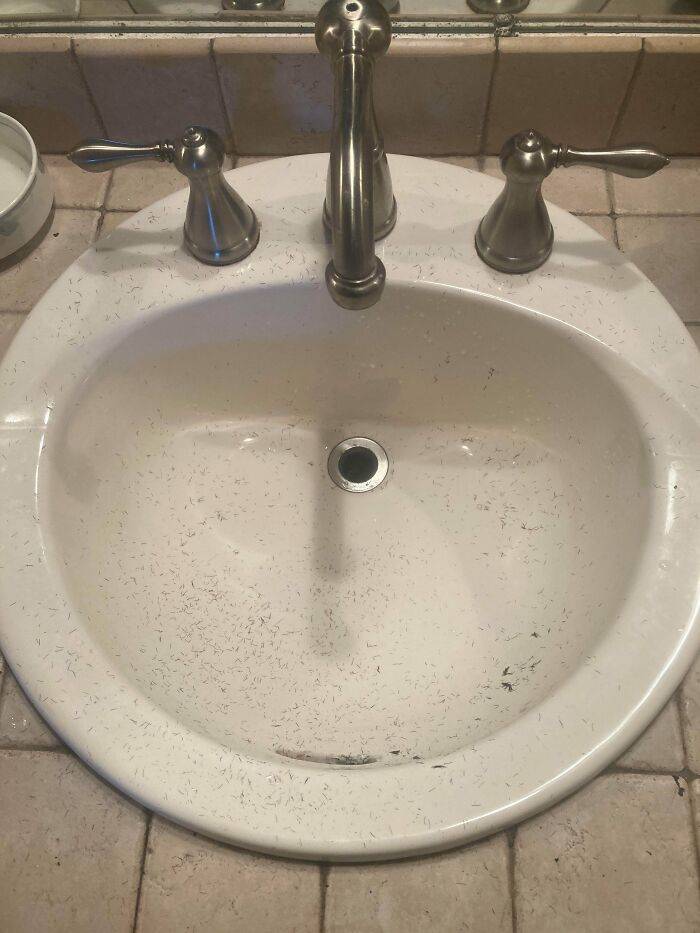 boyfriend leaves shaving remnants all over bathroom sink