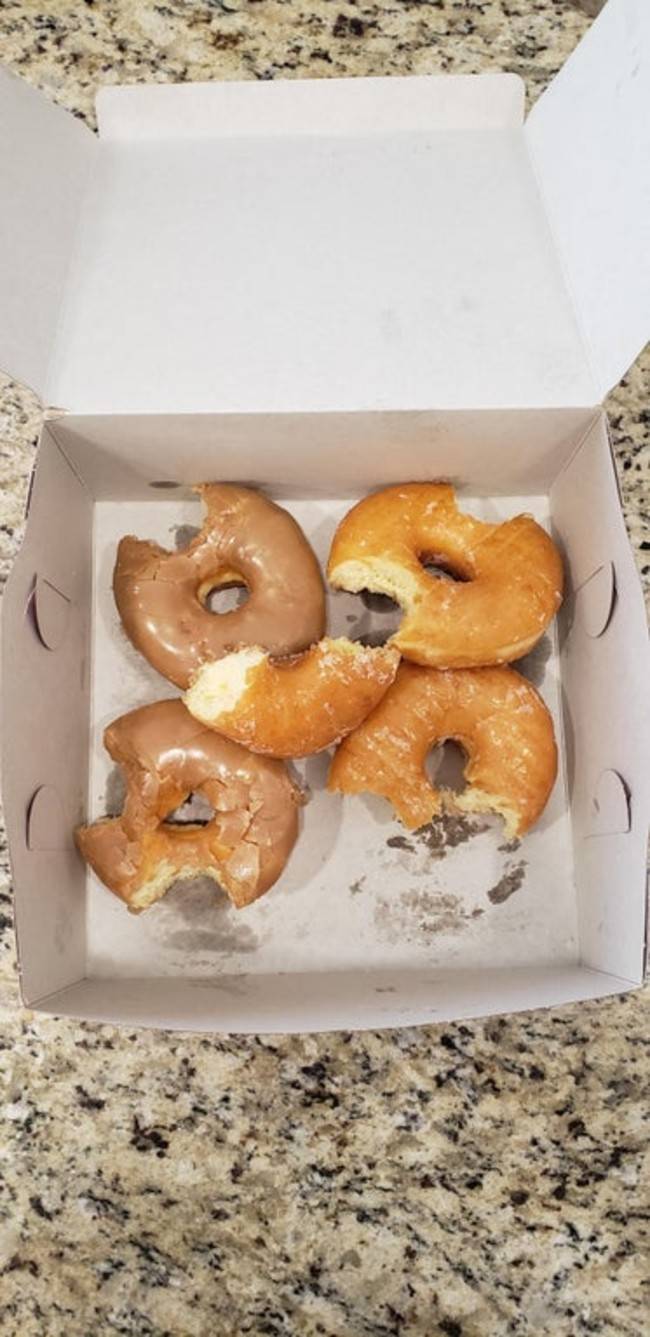 husband took bite out of every donut