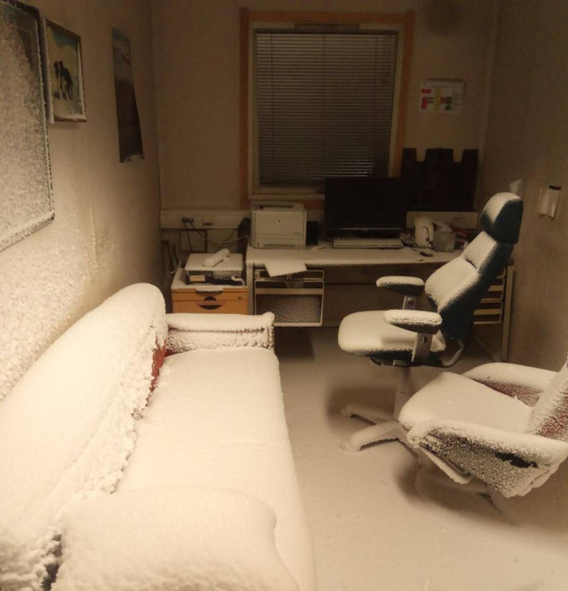 home office will snow covering everything 