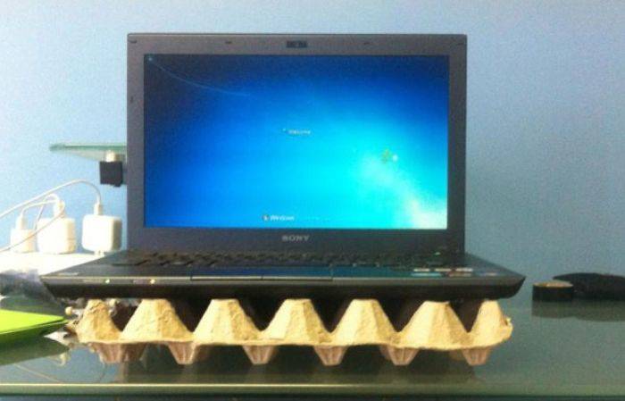 laptop on egg carton