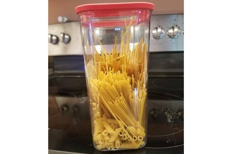 husband put all types of pasta into the same jar