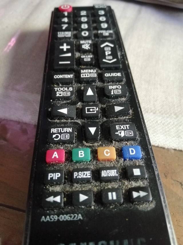 close up shot of dirty remote control