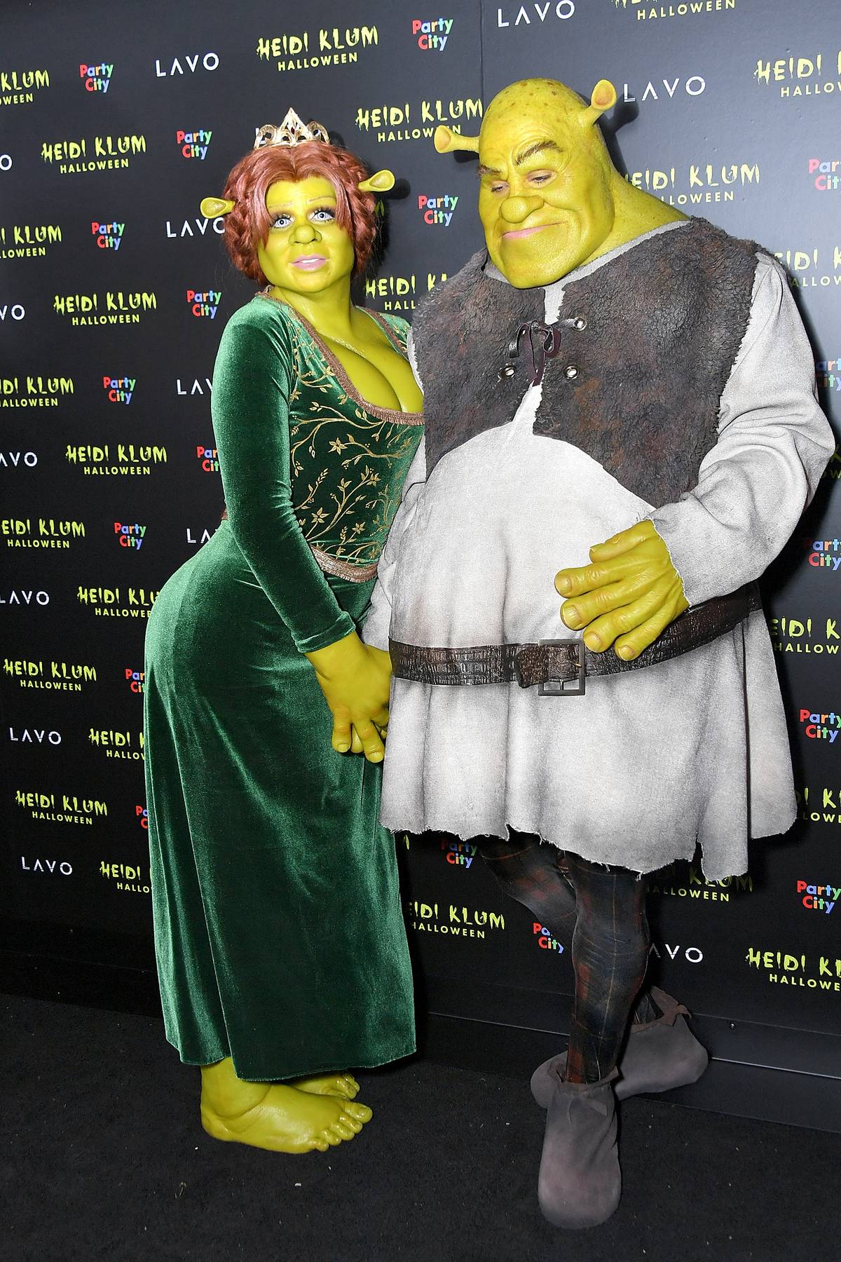 Heidi Klum and Tom Kaulitz show up dressed as Princess Fiona and Shrek to Klum's 19th Annual Halloween Party at Lavo on October 31, 2018
