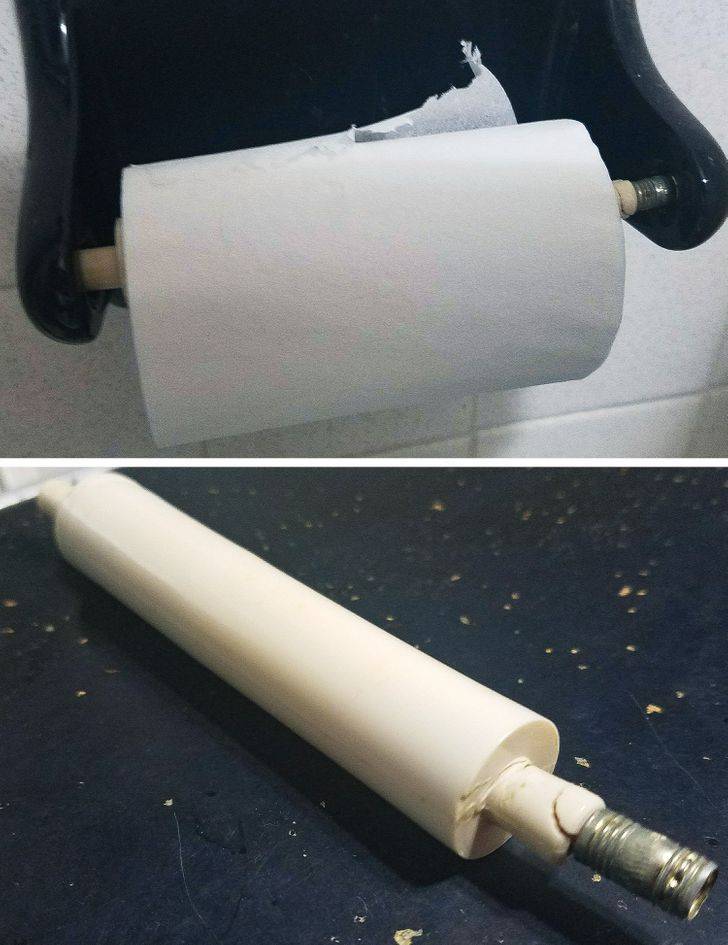 fixing toilet paper holder with pencil end