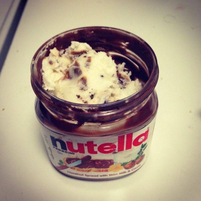 empty nutella jar filled with ice cream