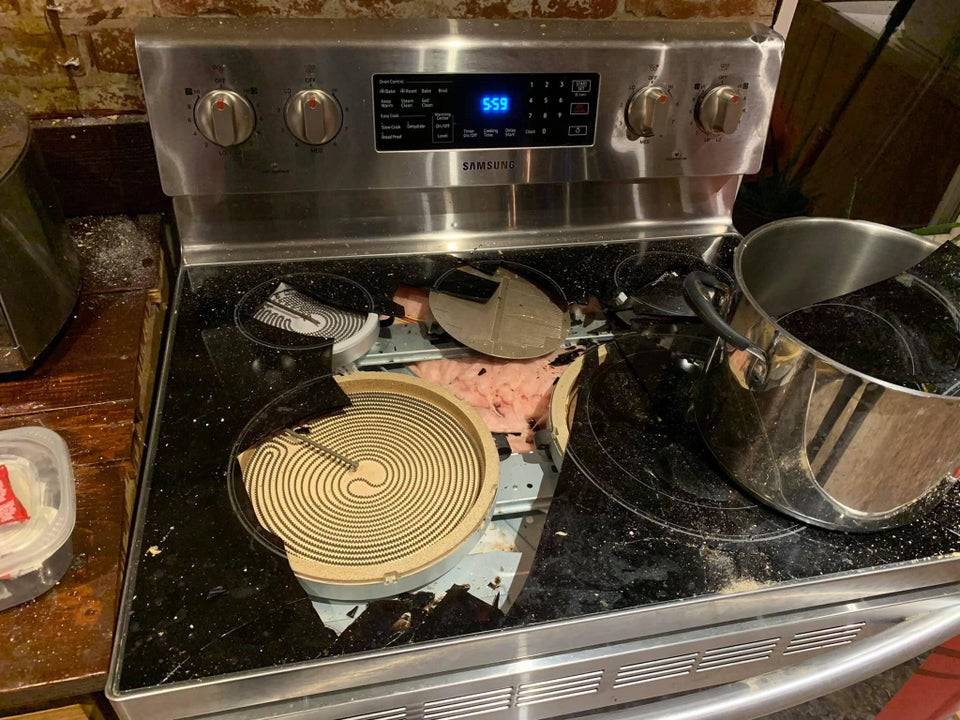 cabinet broke over brand new glass top stove and shattered it