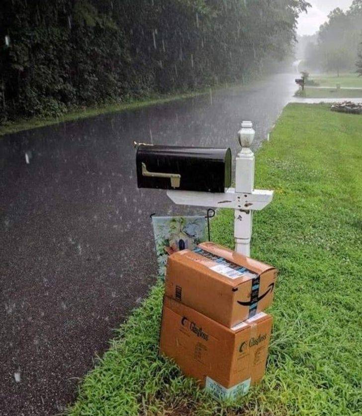 amazon packages left outside during rain storm