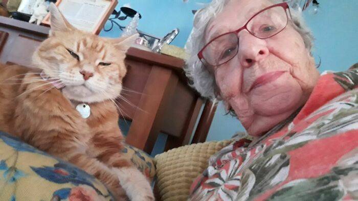 older woman and her cat
