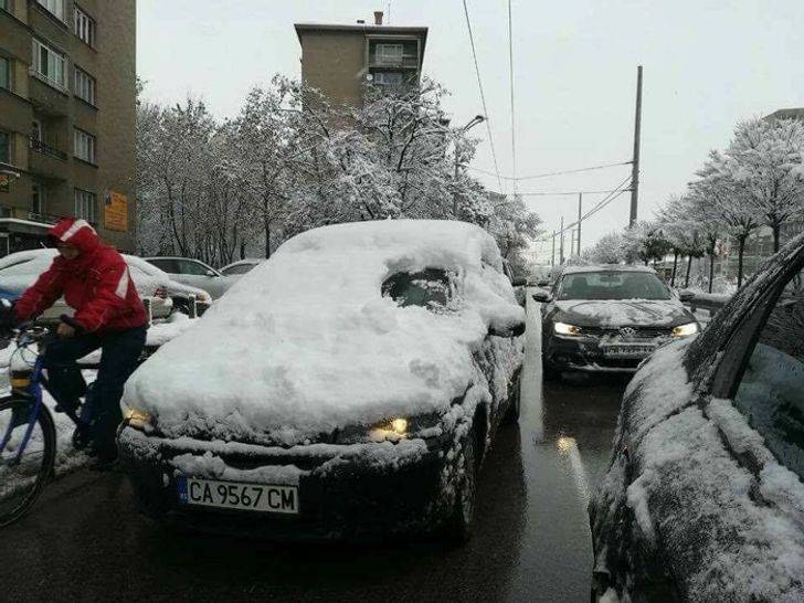 driver cleared just enough snow off their car to see through