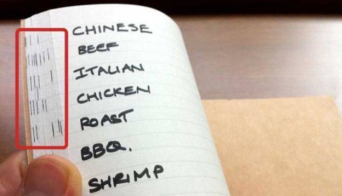 table of contents using pencil marks on side of booklet