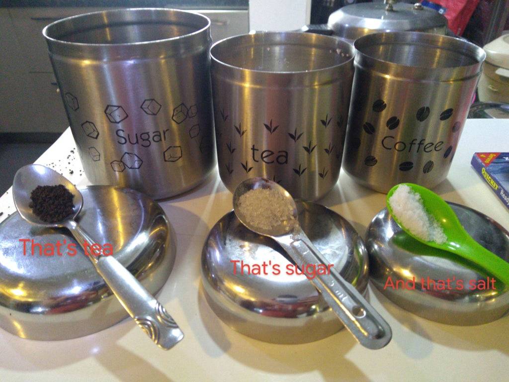 jars in kitchen that are labelled but have wrong items in them