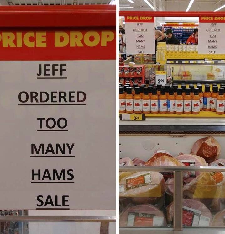price drop jeff ordered to many hams