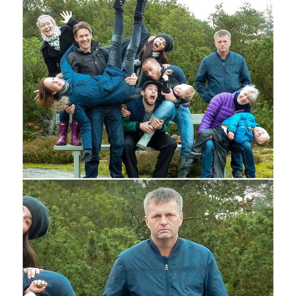 sad man in family photo 