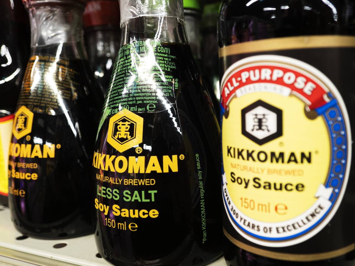Kikkoman's Soy Sauce on a store shelf