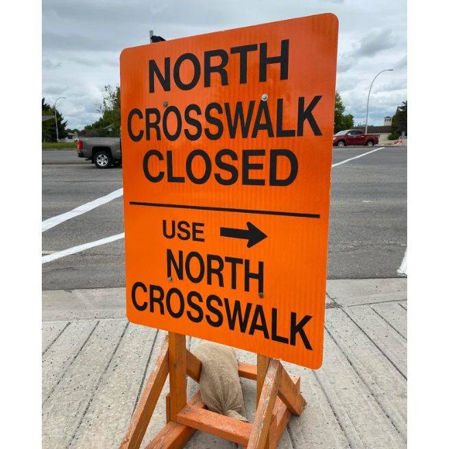 north crosswalk closed sign