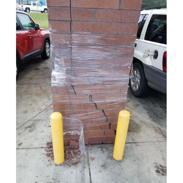brick pole plastic wrapped together