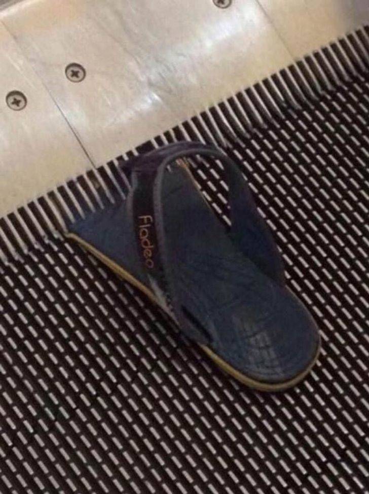 flip flop caught in escalator