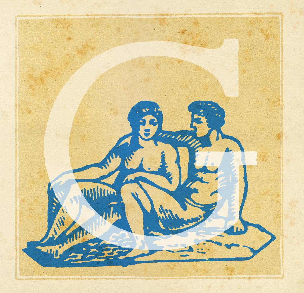 Capital letter G with zodiacal sign of the Gemini - the twins 