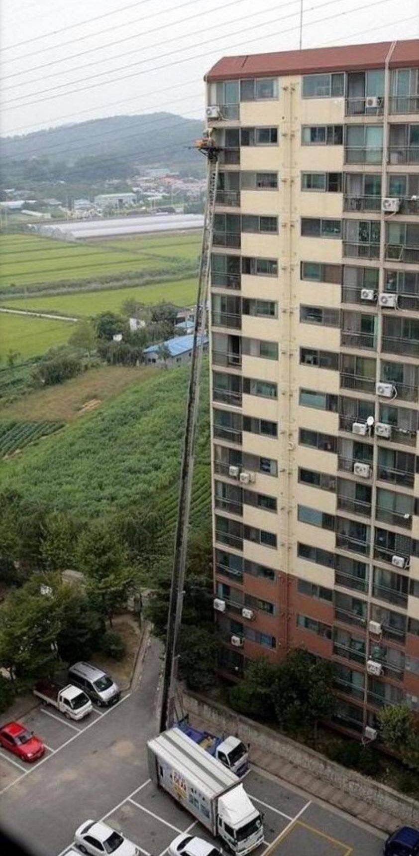 high up with thin ladder