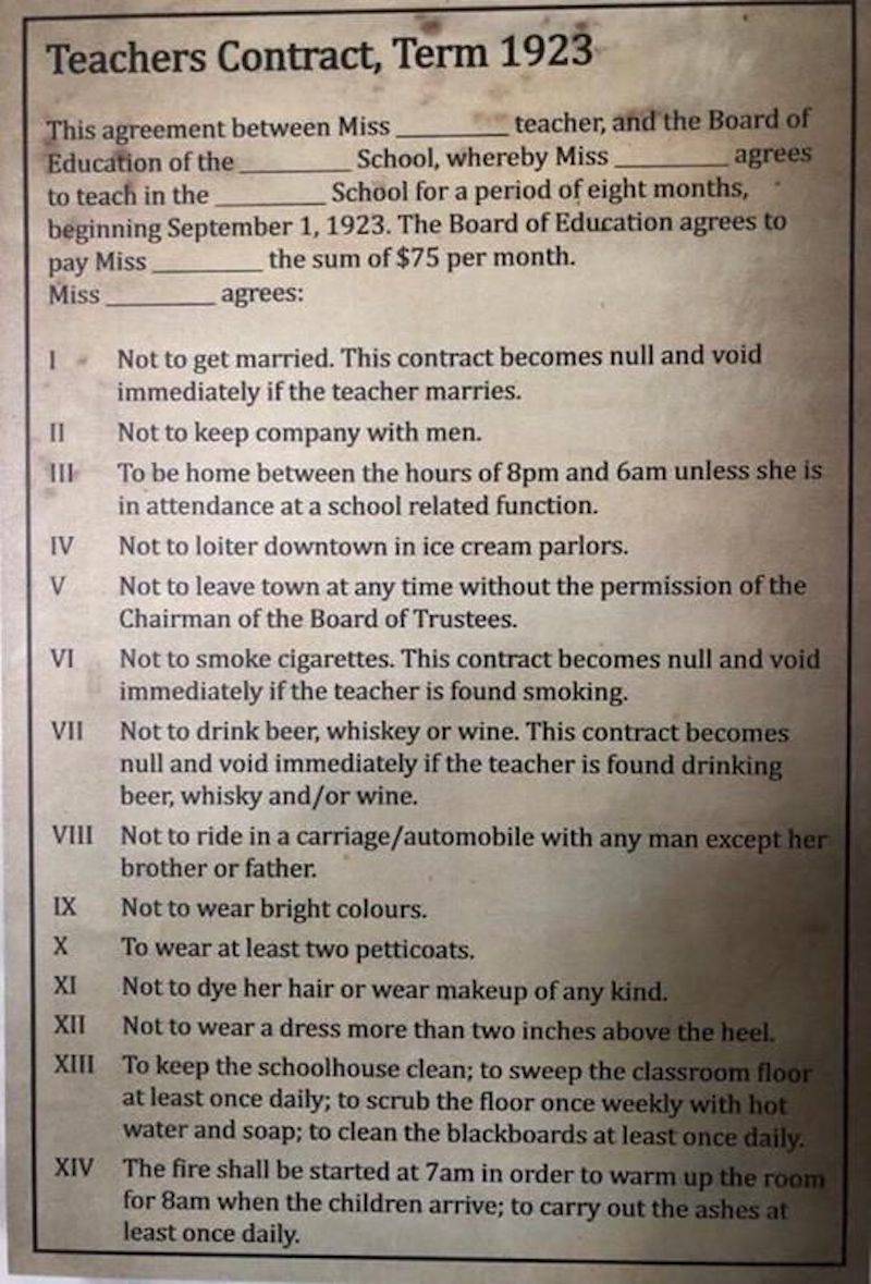 teacher contract from 1923