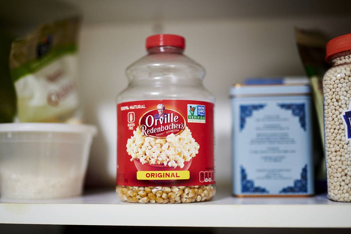 Orville Redenbacher's popcorn kernels on a shelf
