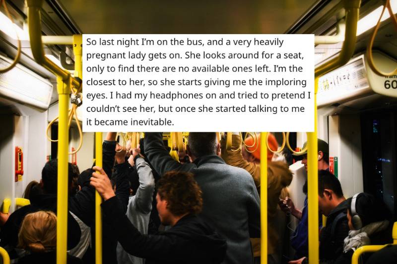reddit post about man who refused to give up seat to pregnant woman on bus 