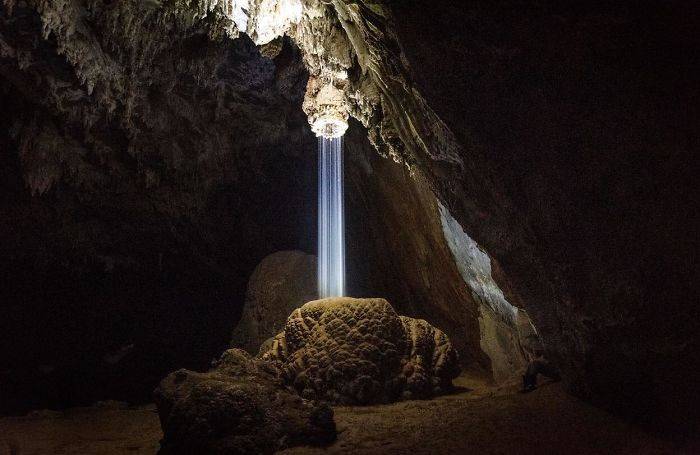 natural shower formed inside cave